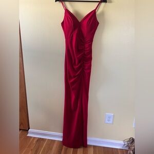 Windsor Spaghetti-Strap Red Maxi Dress with Side Ruching